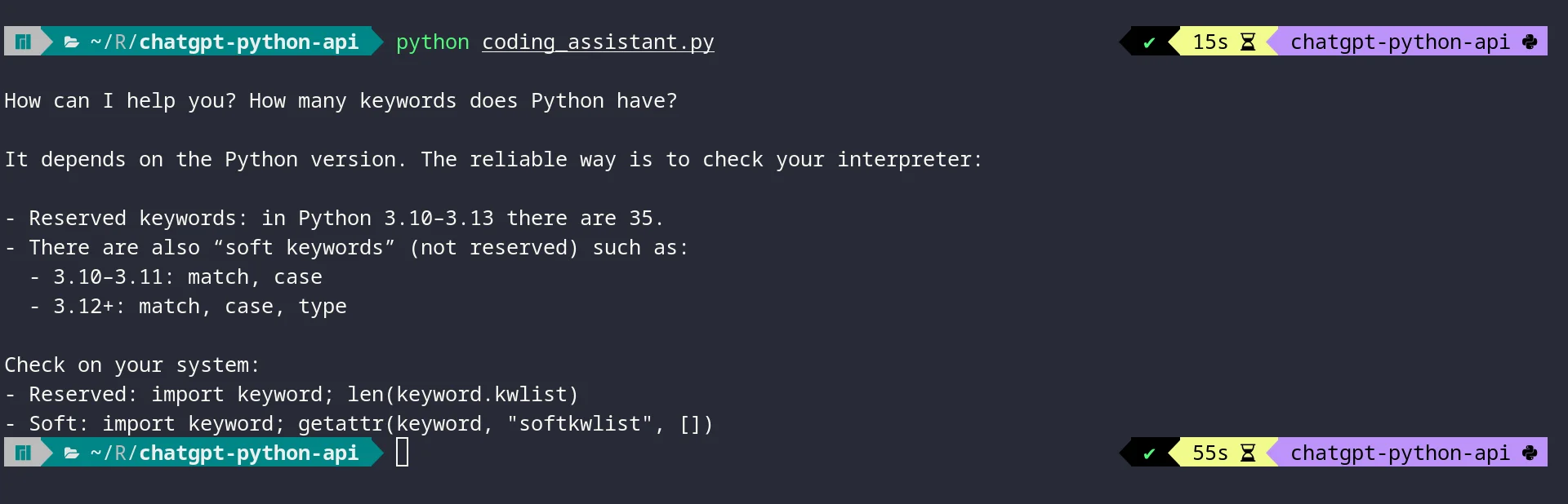 ChatGPT Python API Example