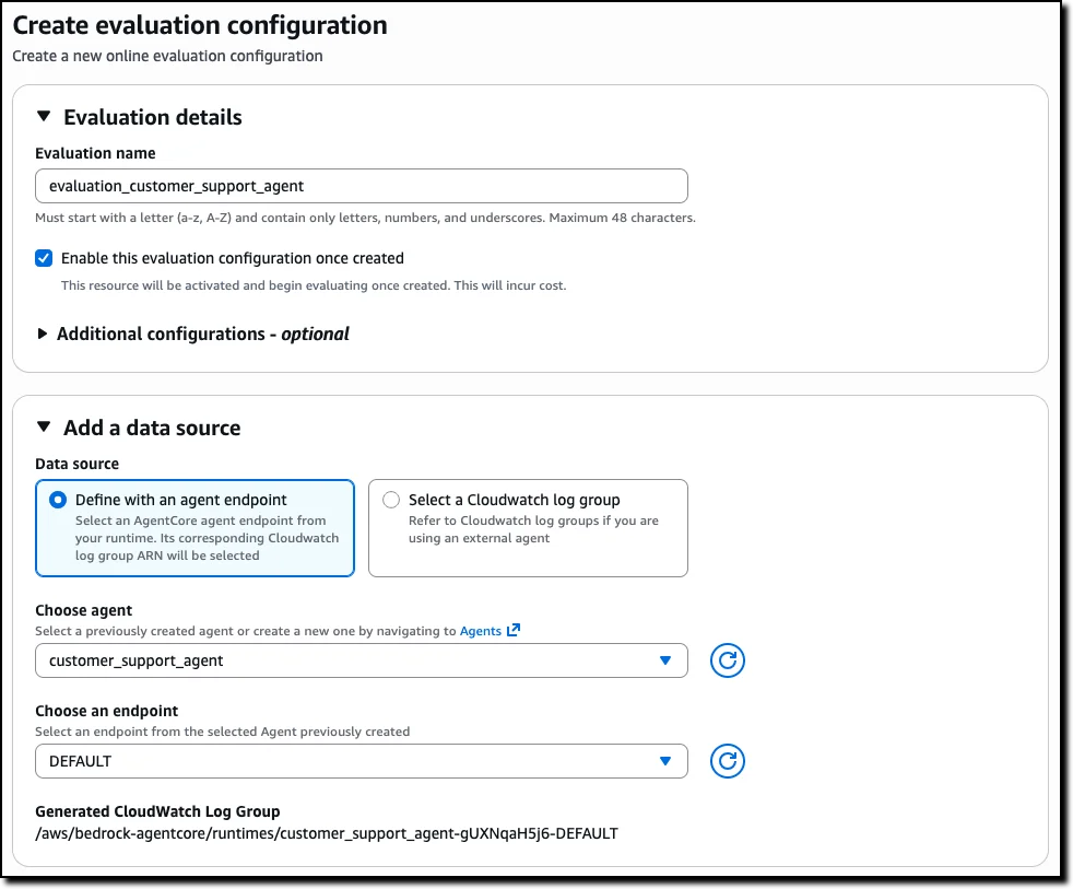 Amazon Bedrock AgentCore Evaluations source
