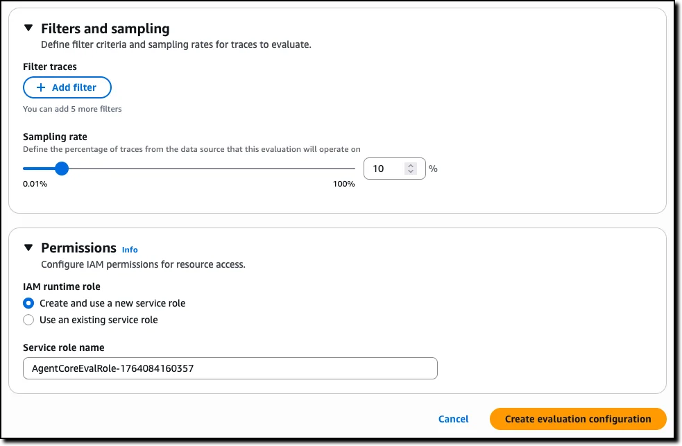 Amazon Bedrock AgentCore Evaluations create