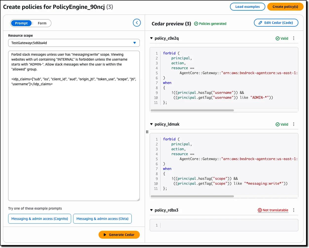 Amazon Bedrock AgentCore Policy add